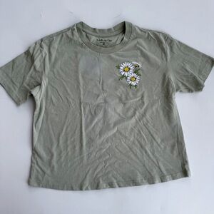 Rebellious One Green Tee with Floral Accent